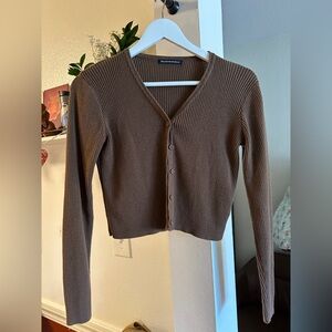 Brandy Melville - Brown Ribbed V-Neck Button Cardigan Sweater